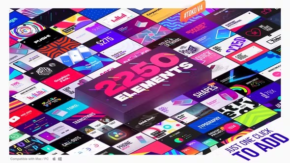【达芬奇模板】2250个时尚排版包装LOGO标题字幕条转场背景图形元素动画 Toko Graphics 4.0