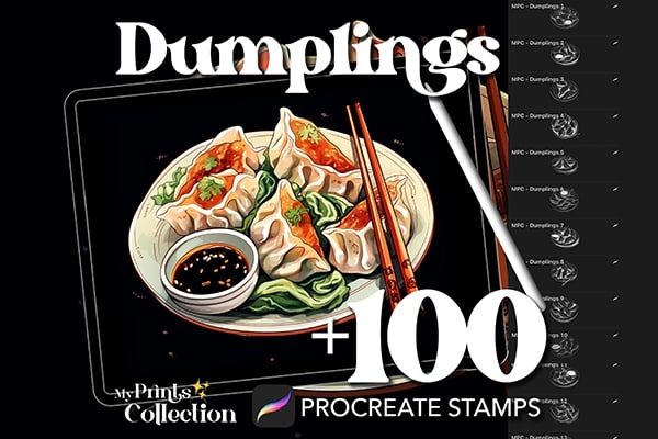 【Procreate笔刷】100支手绘饺子中式美食插画设计Procreate笔刷 100+ Procreate Sandwich Stamps