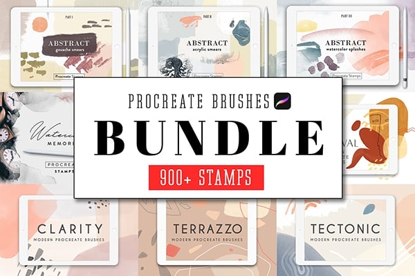 【Procreate笔刷】930款水彩艺术画手绘背景纹理Procreate笔刷 All Procreate Stamp Brushes Bundle