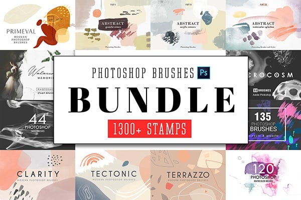 【PS笔刷】1309款水彩艺术画手绘背景纹理插画PS笔刷合集 All Photoshop Stamp Brushes Bundle