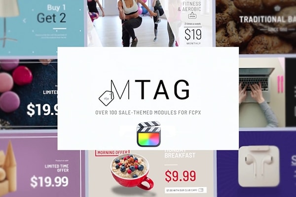 【FCPX插件】102个商品价格标签文字标题排版促销图标动画 motionVFX – mTag 汉化版