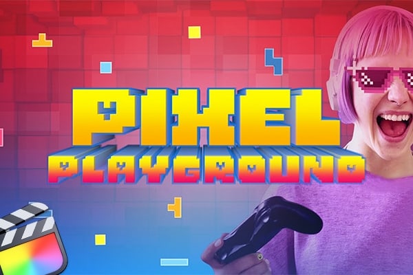 【FCPX插件】49种复古8Bit像素化游戏文字标题字幕条背景边框动画 Century Creatives – Pixel Playground