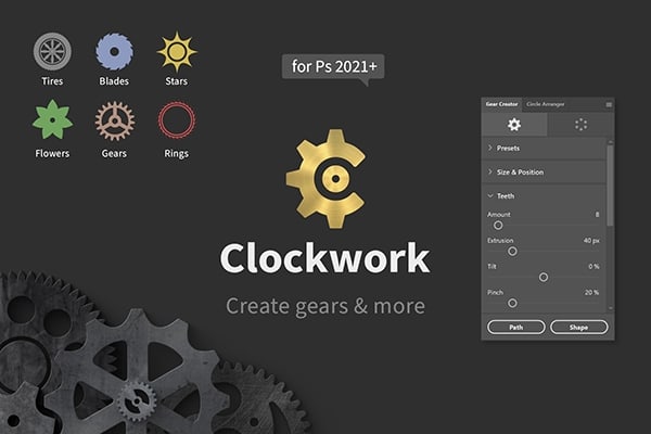 【PS插件】齿轮图形生成器制作工具 Clockwork – Create Gears & More