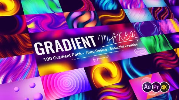 【AE/PR模板】100组4K时尚优雅波浪渐变背景动画 Gradient Maker with 100 Gradients