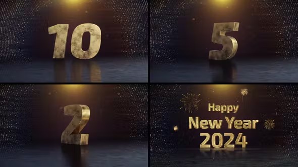 【AE模板】2024新年快乐10秒数字新年倒计时立体三维动画 New Year Countdown 2024