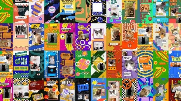 【AE模板】44种现代时尚竖屏卡通图形宣传包装动画 Trendy Vertical Stories Package