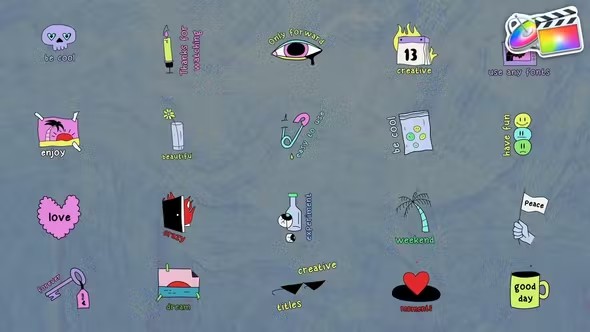 【FCPX插件】20款时尚卡通创意趣味酸性文字标题动画 Acid Funny Titles 中文版