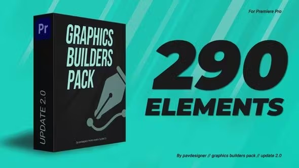 【PR模板】290种社交媒体图形背景文字标题Logo标志信息图表时间动画 Graphics builders Pack MOGRT