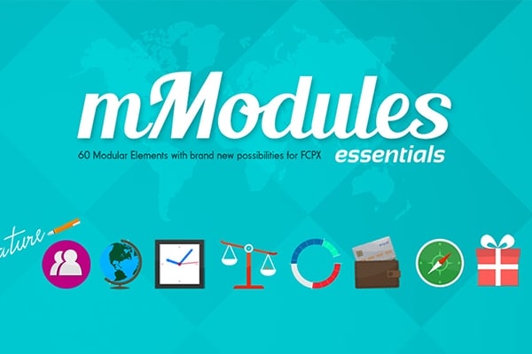 【FCPX插件】60种背景时钟展板进度地图日历元素创意视频展示动画 motionVFX – mModules Essentials