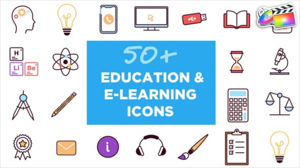 【FCPX插件】50个手绘卡通教育电子学习动态图标动画 Animated Icons for Education and E-learning