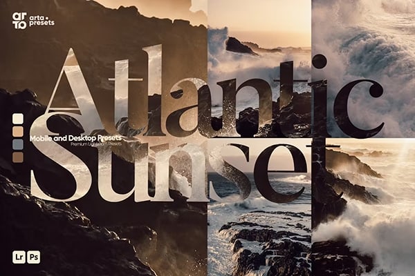 【LR预设】4款大气海滩海浪日落电影风光复古摄影调色Lightroom预设 ARTA – Atlantic Sunset for Lightroom