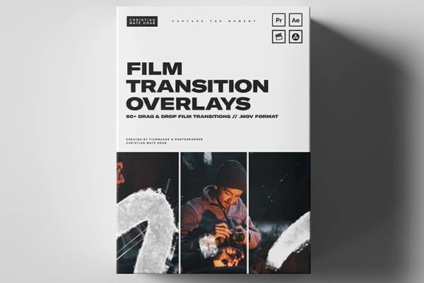 【4K视频素材】61个电影胶片刮痕纹理闪烁转场叠加动画 Film Transition Overlays