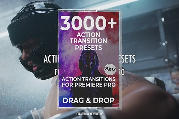 【PR预设】3000+电影视频Vlog模糊闪光毛刺镜像像素化扭曲缩放效果转场预设 AKV Studios – 3000+ Action Transitions