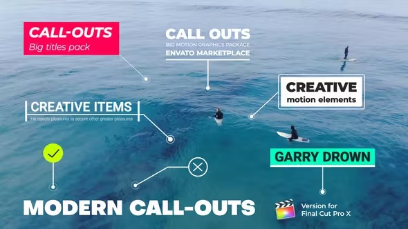 【FCPX插件】21个现代呼出指示线条文字标题介绍标注动画 Modern Call-Outs