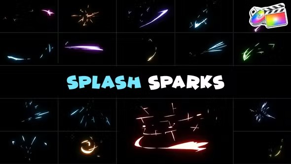 【FCPX插件】17个二维卡通火花飞溅光线MG动画 Splash Sparks