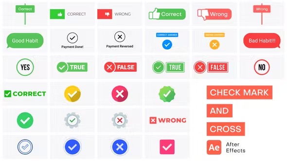 【AE模板】18组对错勾叉倒计时项目标记小动画 Checkmark & Cross Animation Pack