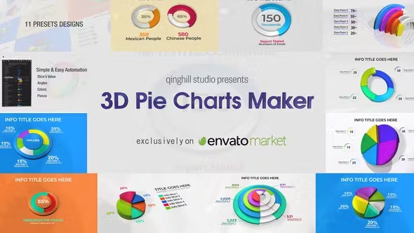 【AE模板】三维饼状图信息图表统计动画制作工具 3D Pie Charts Maker