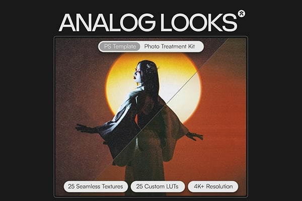 【PSD模板】复古做旧磨损颗粒印刷纸张肌理叠加特效及胶片调色LUT预设PS样机套件  Doron Supply – Analog Looks