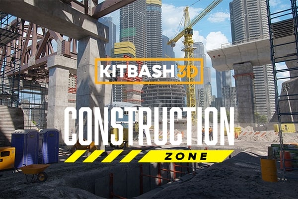 【材质模型】建筑施工铺设道路钢筋浇筑混凝土塔吊3D贴图材质Blender模型 KitBash3D – Construction Zone