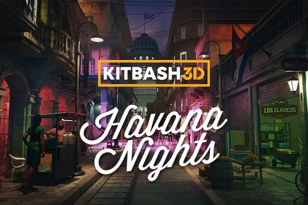 【材质模型】哈瓦那之夜古巴异域风情城市夜景街道建筑景观3D贴图材质模型 KitBash3D – Havana Nights