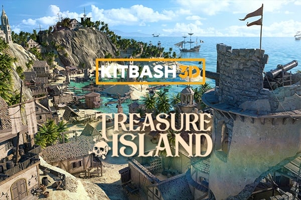 【材质模型】金银岛海盗船码头沙滩宝藏灯塔建筑堡垒庄园3D贴图材质模型 KitBash3D – Treasure Island