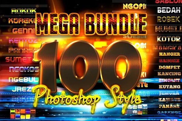【PS样式】100种复古鲜艳浓烈色彩PS文本图层样式 Mega bundle 100 Photoshop Styles