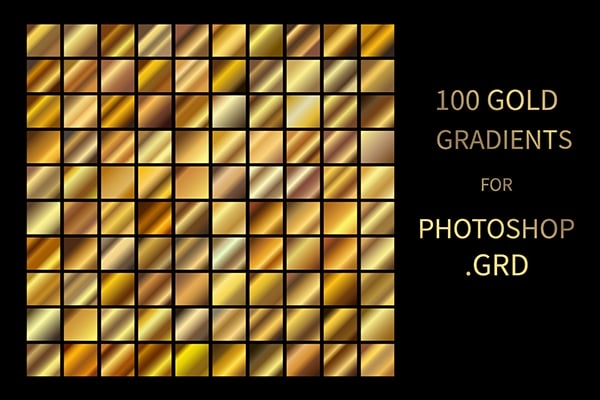 【PS渐变】100款高品质金色金属纹理渐变素材 Gold Gradients for Photoshop .GRD
