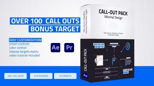 【AE/PR模板】100组现代呼出线条文字标题介绍展示动画(含模板音乐) Unique Call – Outs Pack