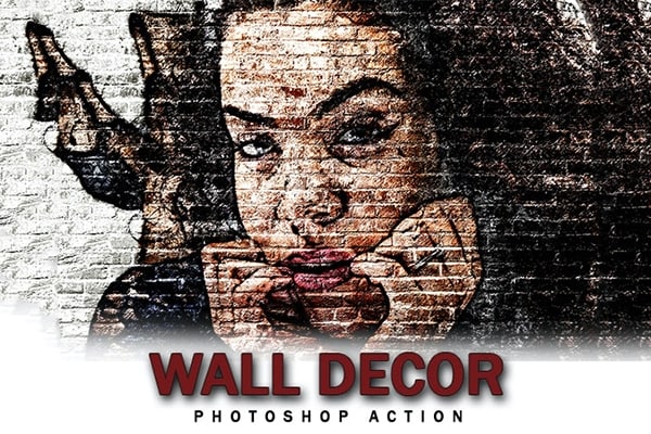 【PS动作】街头涂鸦绘画艺术壁画砖墙纹理PS动作 Wall Decor Photoshop Action