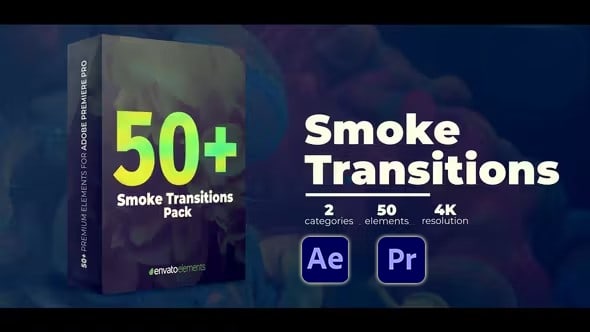 【AE/PR模板】50组烟雾升腾扩散视频转场过渡动画(含模板音乐) Smoke Transitions