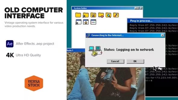 【AE模板】老式复古电脑系统播放器弹窗用户界面展示动画 Old Computer Dial Up Interface
