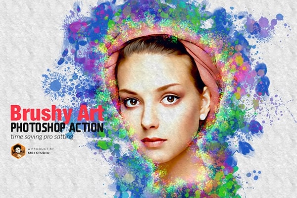 【PS动作】人像照片水彩颜料墨滴涂鸦背景装饰艺术特效PS动作 Brushy Art Action