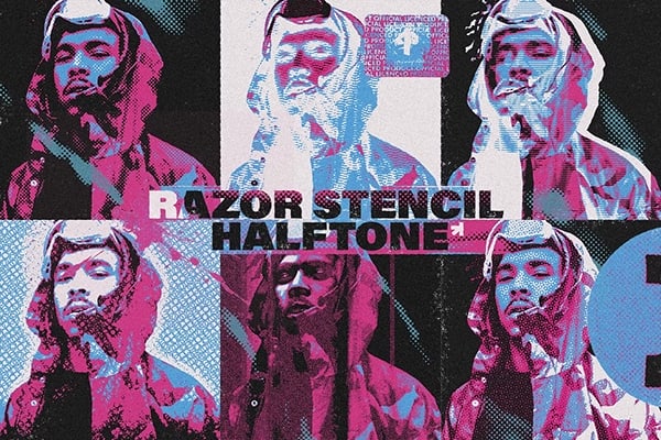 【PS动作】复古半色调街头绘画扭曲肮脏喷漆粗糙纹理照片生成特效PS动作 Razor Stencil Halftone Effect Action