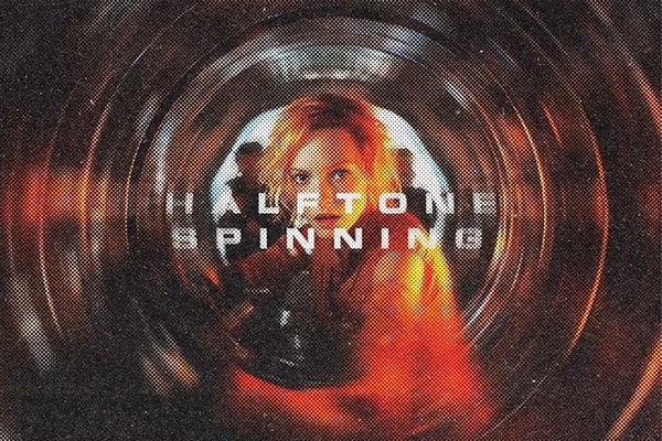 【PSD模板】照片生成复古半色调旋转漩涡模糊特效PSD模板 Halftone Spinning Blur Photo Effect