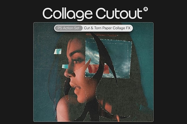 【PS动作】粗糙复古混乱邋遢美学拼贴艺术撕纸毛边剪贴画组合特效PS动作 Doron Supply – Collage Cutout