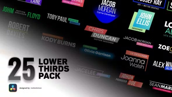 【达芬奇模板】25种现代时尚文字标题字幕条动画 25 Lower Thirds & Titles Pack