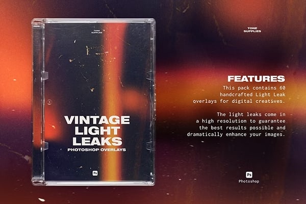 【图片素材】60个复古胶片摄影模拟镜头漏光炫光照片叠加图片素材 60 Retro Analog Light Leak Overlays