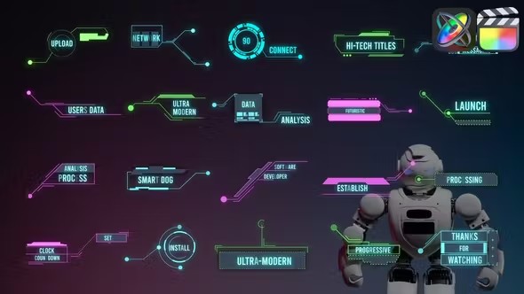 【FCPX插件】20个科技感霓虹发光指示线文字标题介绍展示动画 Hi-Tech HUD Titles 汉化版