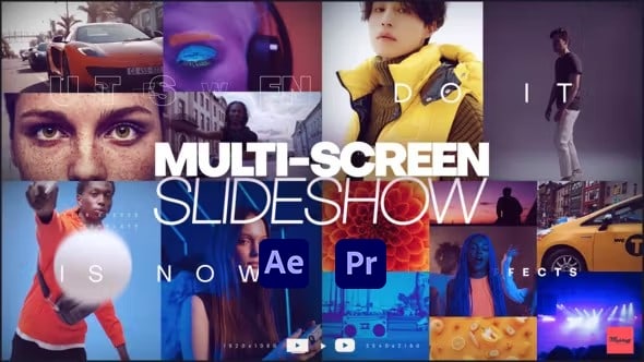 【AE/PR模板】时尚动感分屏网格组合幻灯片展示动画(含模板音乐) Multi-Screen Slideshow