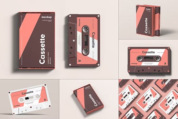 【PS样机】复古老物件盒式磁带卡带音乐专辑封面包装设计PS贴图样机 Cassette Mock-up