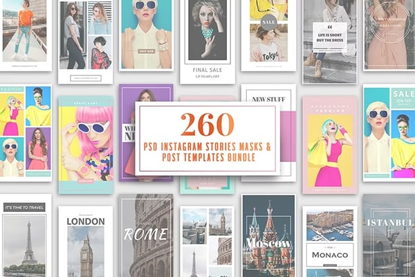【PSD模板】260套潮流时尚INS风时尚简约海报杂志封面图文排版设计PSD模板 260 Instagram Stories & Templates