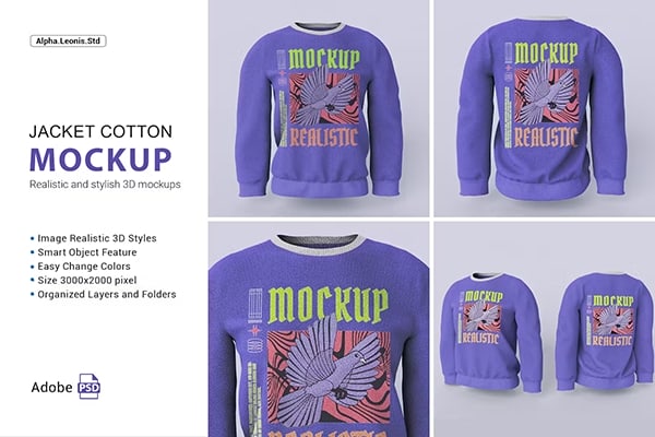 【PS样机】圆领毛衣针织羊毛衫产品设计宣传展示PS贴图样机 Crewneck Sweater Mockup