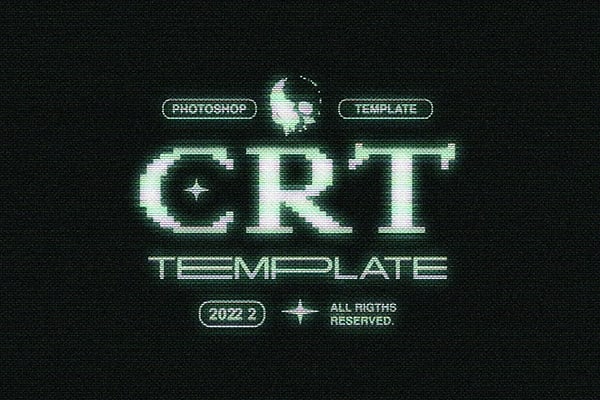 【PSD模板】老式复古CRT屏幕显示杂色噪点故障条纹色彩溢出模糊花屏特效PSD模板 CRT Photoshop Template