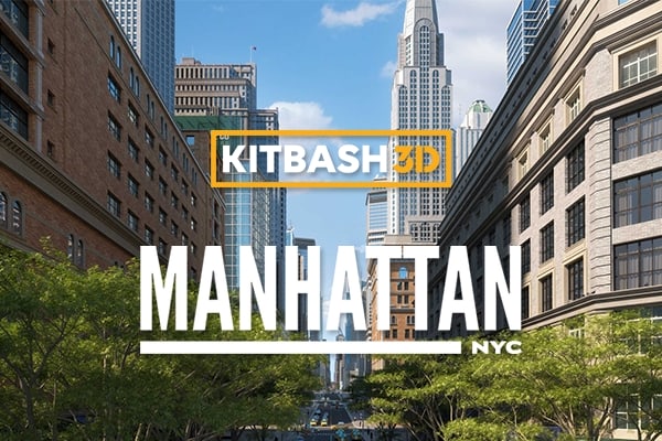 【材质模型】纽约曼哈顿现代城市街道建筑摩天大楼酒店歌剧院体育馆购物中心3D贴图材质模型 KitBash3D – Manhattan