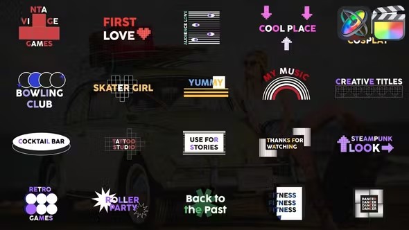 【FCPX插件】20个创意几何像素化图形文字标题组合动画 Creative Pixel Titles