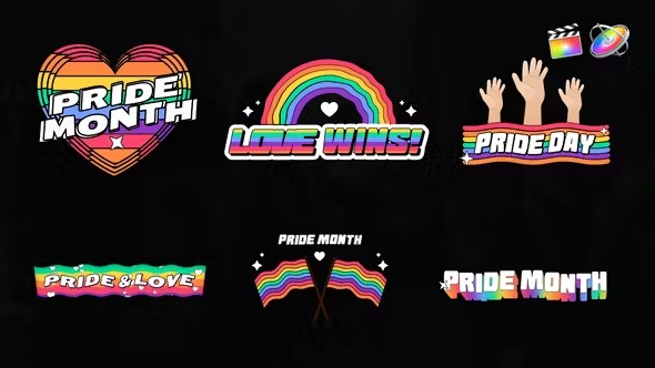 【FCPX插件】6个彩虹条变换贴纸动态背景文字标题动画 Pride LGBTQ Titles Pack