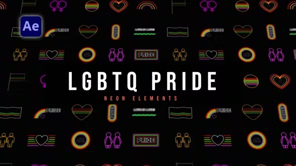 【AE模板】16个霓虹发光图形元素动画 LGBTQ Pride Neon Elements