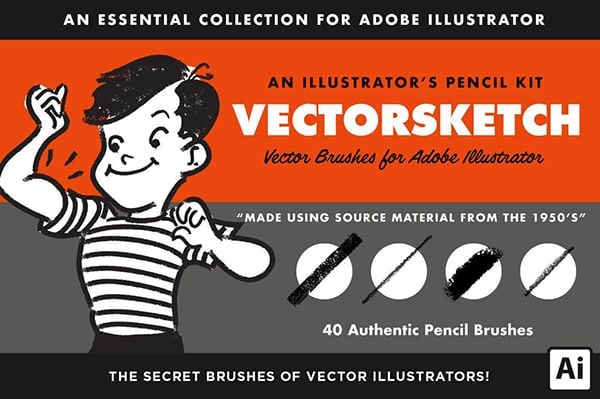 【AI笔刷】40支真实压感铅笔炭笔绘画效果笔触纹理Illustrator笔刷 Retro Supply – VectorSketch