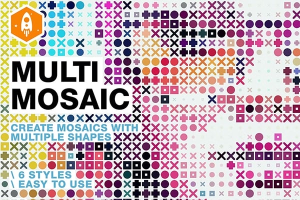 【PS动作】创意晶格马赛克字符形状填充像素化特效照片生成PS动作 Multi Shape Mosaic Photoshop Action