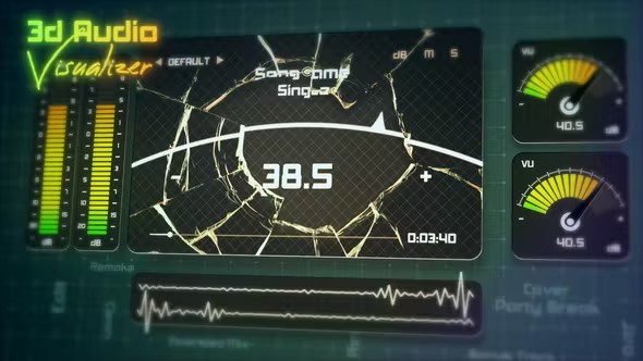 【AE模板】复古破损VU表盘显示音频可视化效果动画(含模板音乐) 3D Audio Visualizer – Broken VU Display